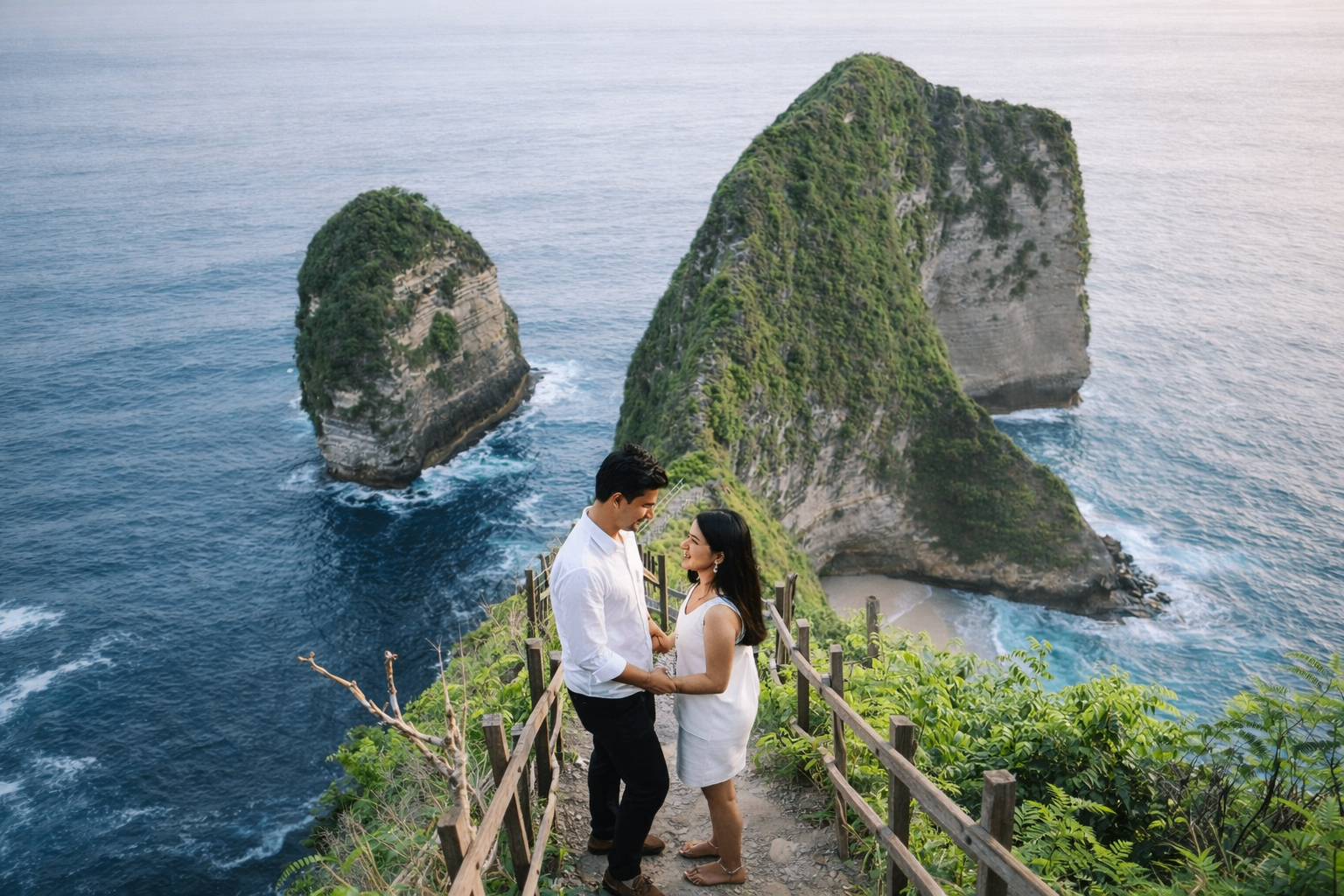 Couple overlooking Nusa Penida in a romantic reel-style travel photo